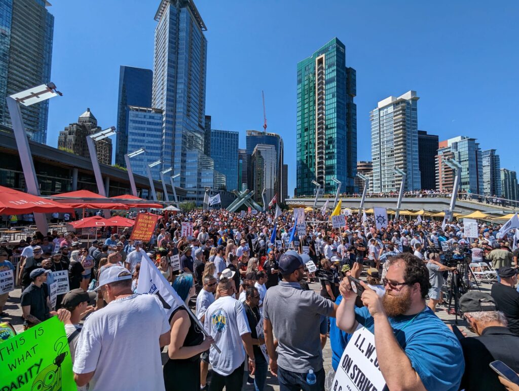 Hundreds gather at rally in support of striking ILWU members