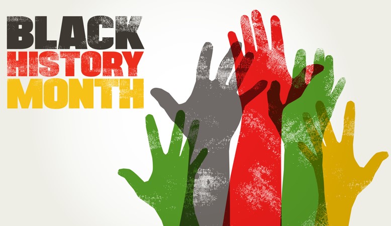 Black History Month with different coloured hands in the air