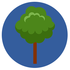 A digitally drawn serviceberry tree sitting inside a blue circle
