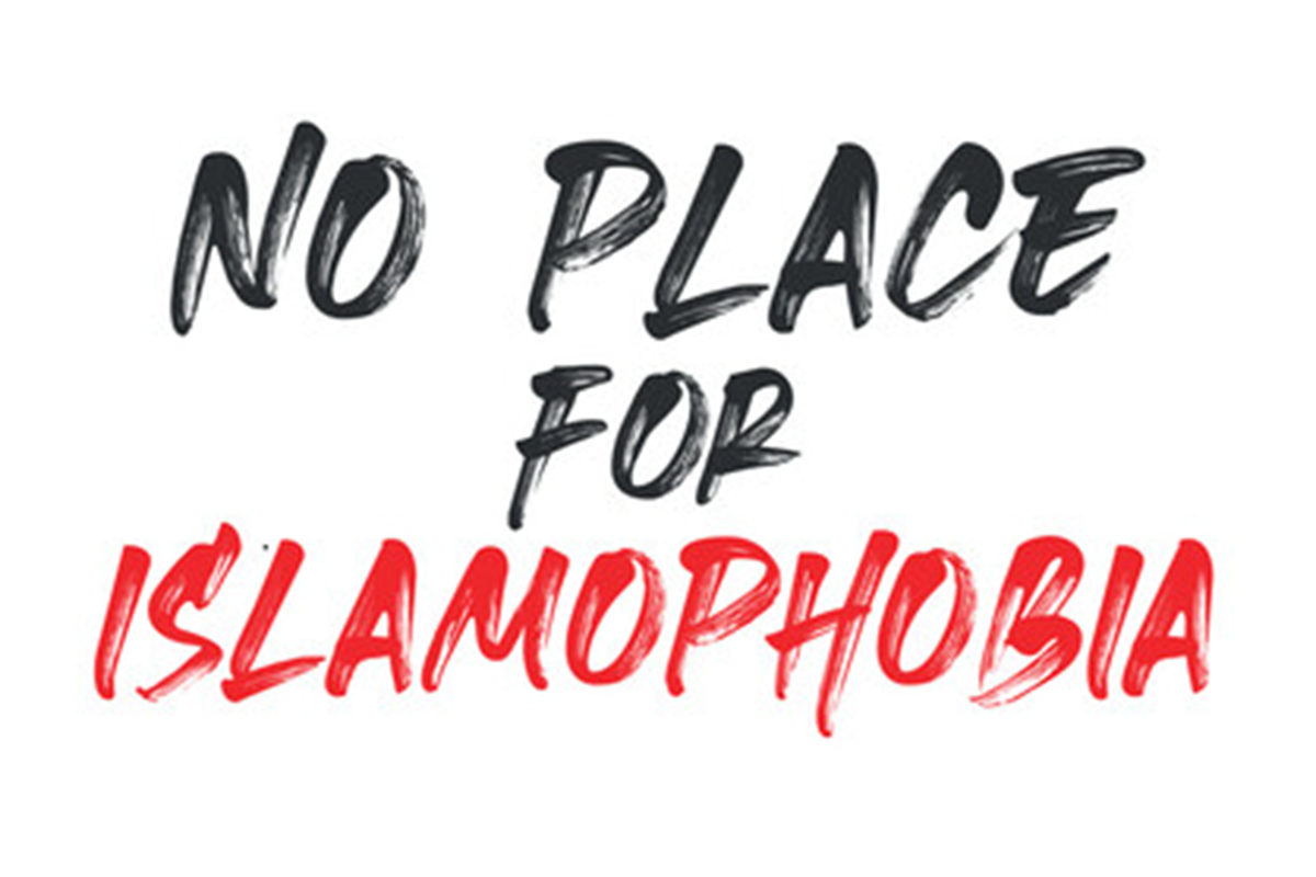 Text says: No place for Islamophobia